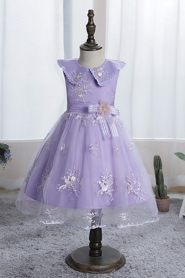 Blaue Blumenmädchenkleider Kurz | Kleider für Blumenkinder