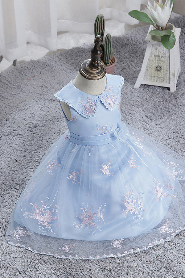 Blaue Blumenmädchenkleider Kurz | Kleider für Blumenkinder