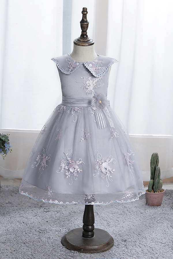 Blaue Blumenmädchenkleider Kurz | Kleider für Blumenkinder