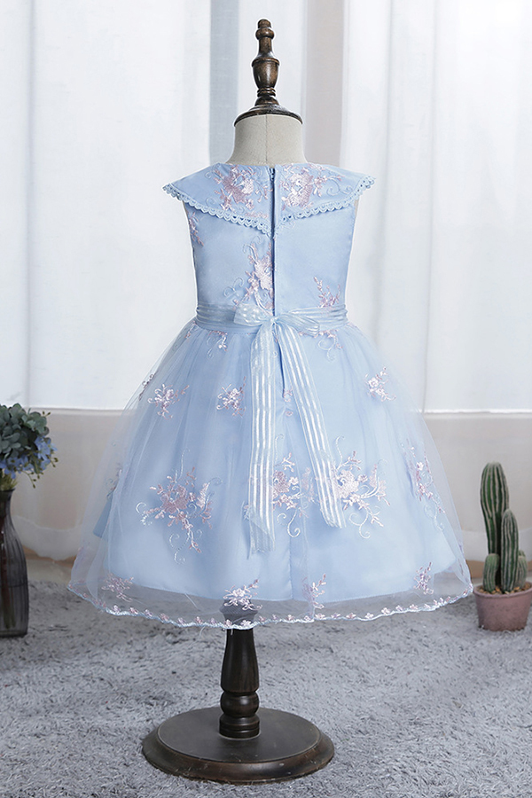 Blaue Blumenmädchenkleider Kurz | Kleider für Blumenkinder