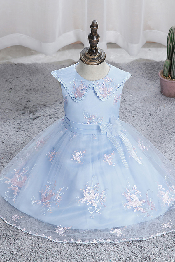 Blaue Blumenmädchenkleider Kurz | Kleider für Blumenkinder