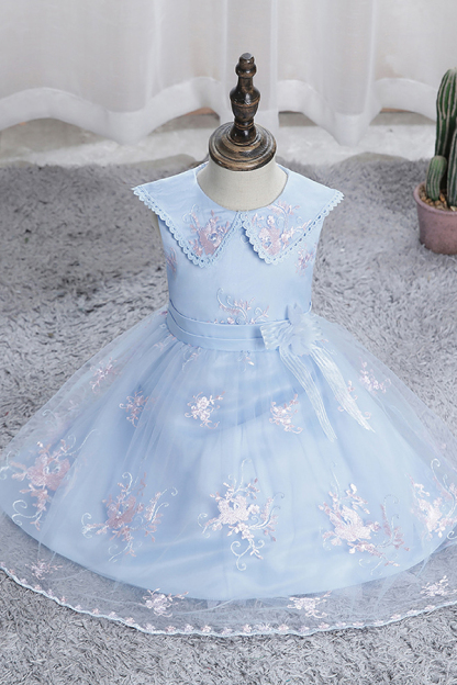 Blaue Blumenmädchenkleider Kurz | Kleider für Blumenkinder