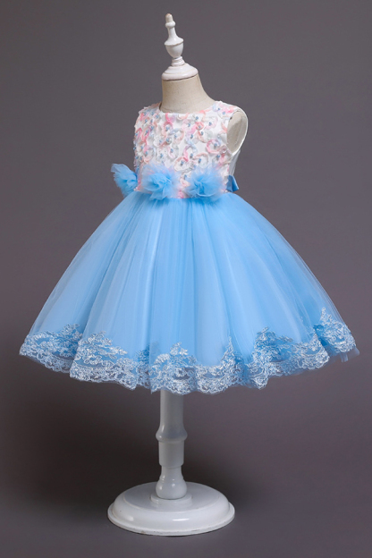 Schöne Blaue Blumenmädchendkleider | Kinder Kleider Günstig