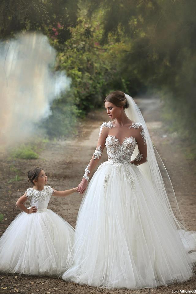 Elegante Brautkleider Weiße Spitze Mit Ärmel Prinzessin Hochzeitskleider Online-babyonlinedressde