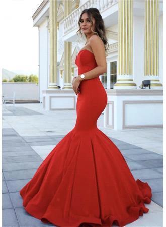 Schlichte Abendkleider Lang Rot Günstig Meerjungfrau Abendkleid Online