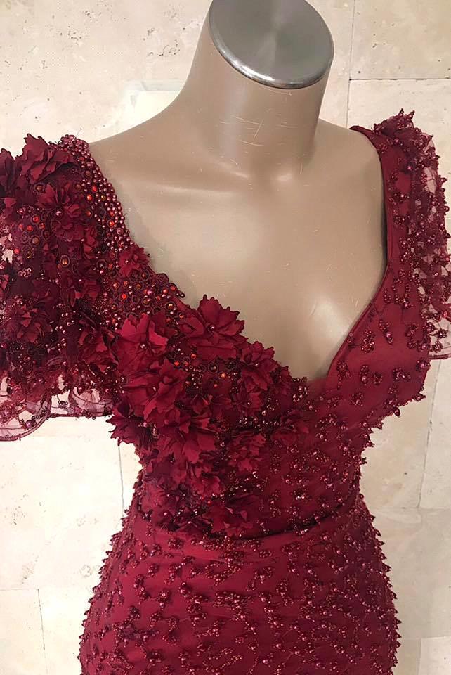 Festliche Kleider Abendkleid Weinrot | Abendkleider Lang Mit Ärmel