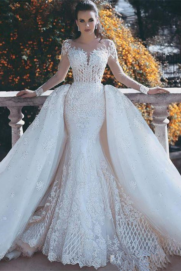 Luxus Weiße Brautkleider Mit Ärmel Spitze A Linie Hochzeitskleider Online Günstig