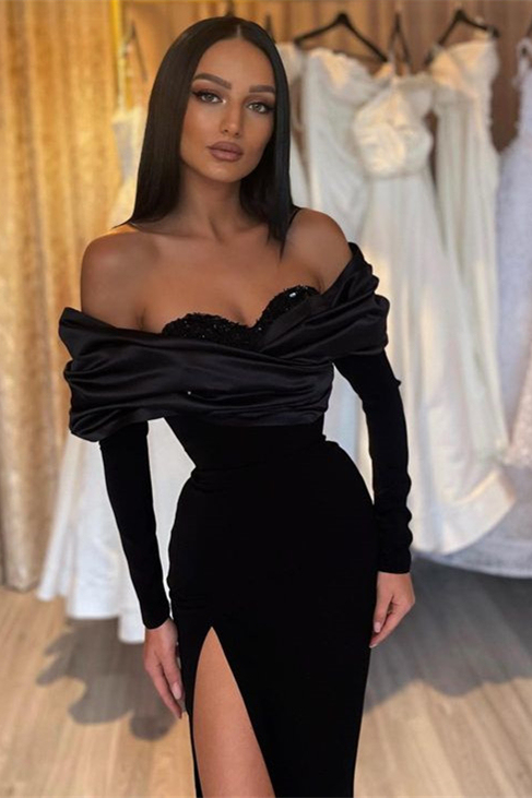 Vintage Abendkleider Lang Schwarz | Abiballkleider mit Ärmel
