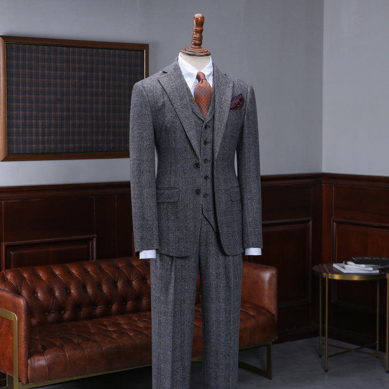 Alvin Trendy Dark Gray Plaid 3 Pieces Business Suit For Men-babyonlinedressde