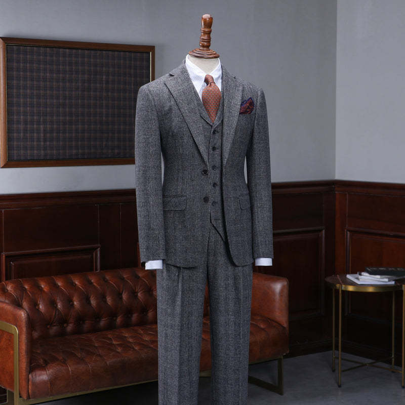 Alvin Trendy Dark Gray Plaid 3 Pieces Business Suit For Men-babyonlinedressde