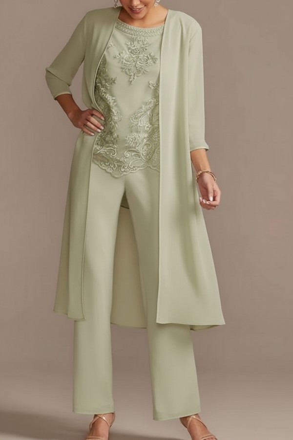 Designer Brautmutter Hoesenanzug | Brautmutterkleider Chiffon 3 Teilig