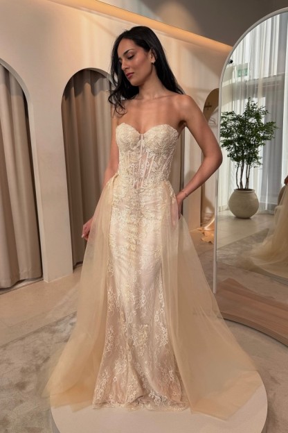 Champagner Abendkleid Lang Spitze Ballkleid Abendmoden Glitzer