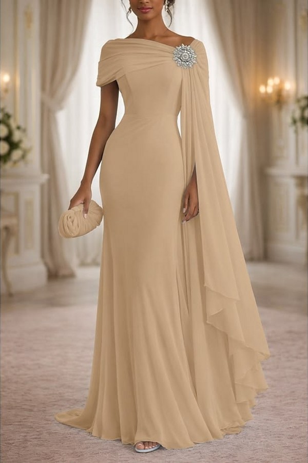 Champagner Brautmutterkleider Lang Chiffon Festliche Kleider Damen