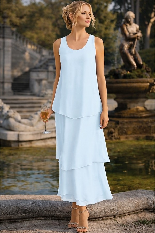 Himmel Blau Hochzeitspartykleider Lang Chiffon Festliche Kleider Brautmutter