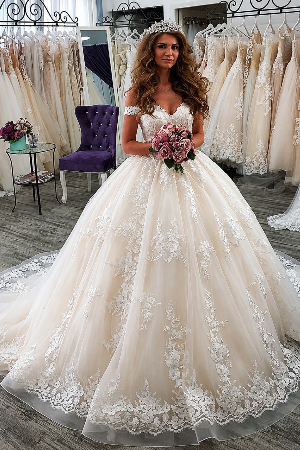 Elegantes Brautkleid Prinzessin Hochzeitskleider Spitze Günstig