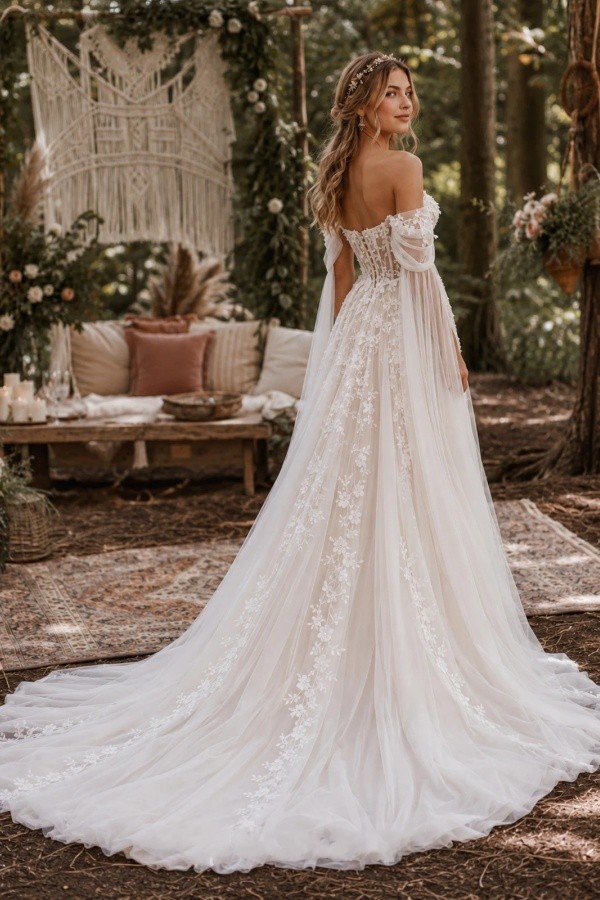 Boho A Linie Brautkleider Spitze Schlicht Hochzeitskleider Günstig