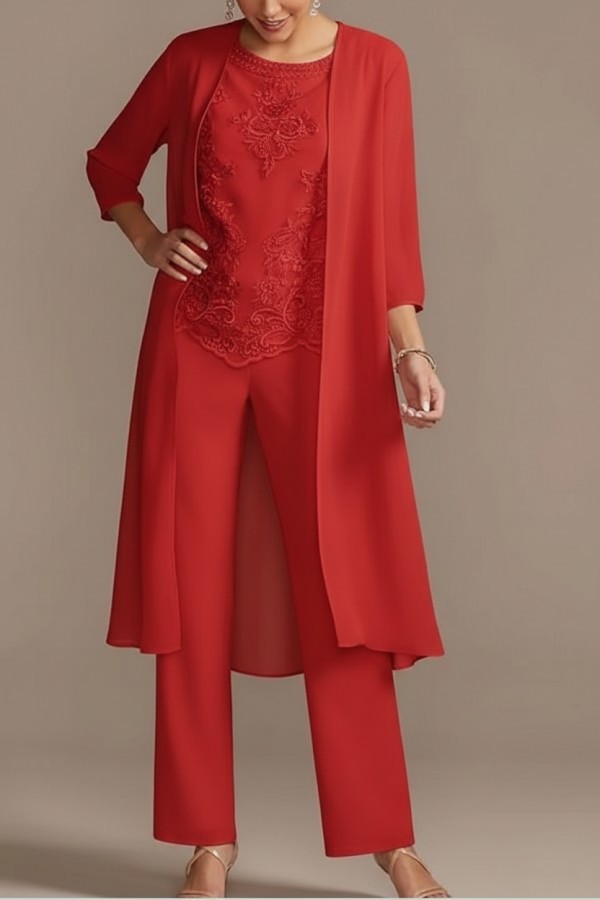 Designer Brautmutter Hoesenanzug | Brautmutterkleider Chiffon 3 Teilig