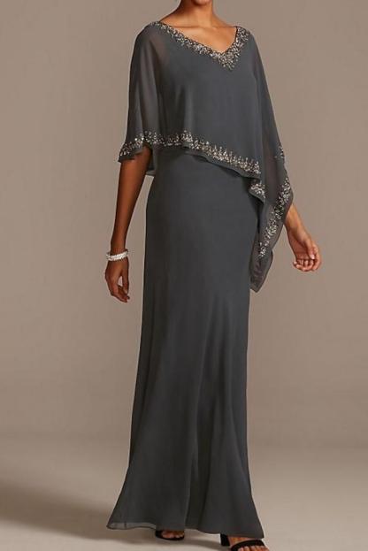 Grau Brautmutterkleider Lang Chiffon | Kleider für Brautmutter mit Stola