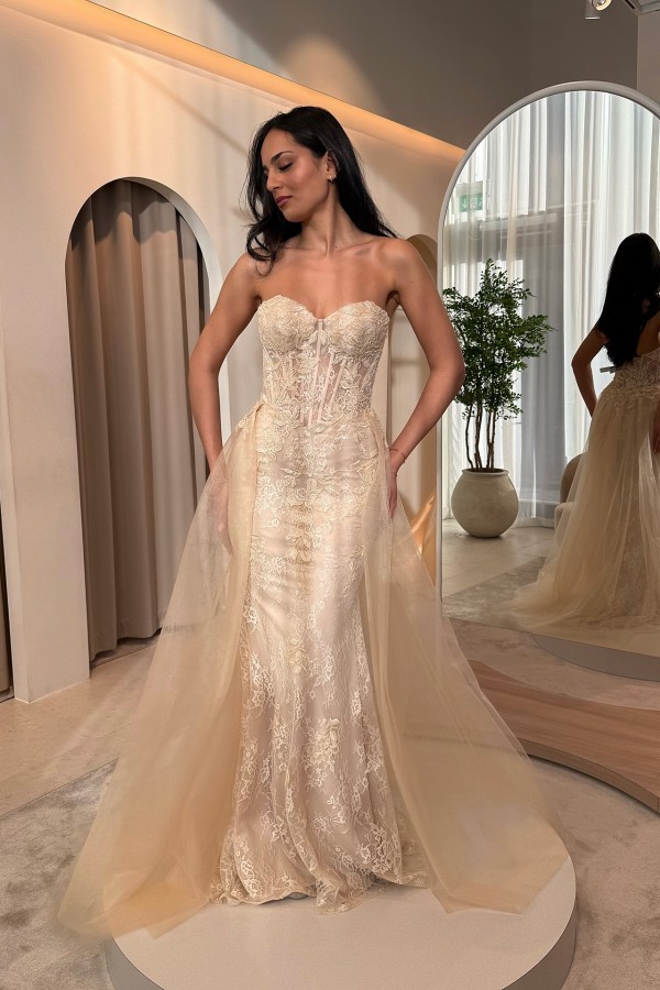 Champagner Abendkleid Lang Spitze Ballkleid Abendmoden Glitzer