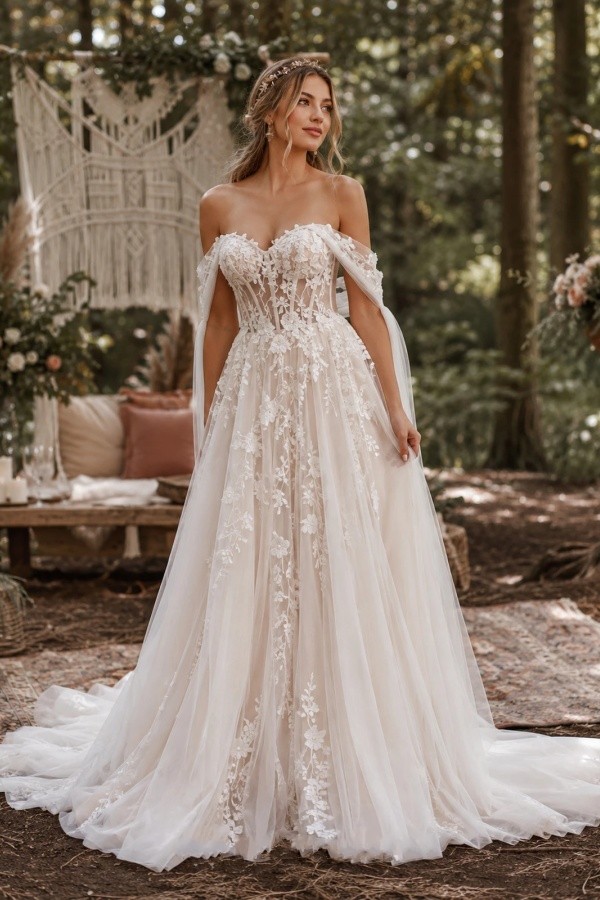 Boho A Linie Brautkleider Spitze Schlicht Hochzeitskleider Günstig