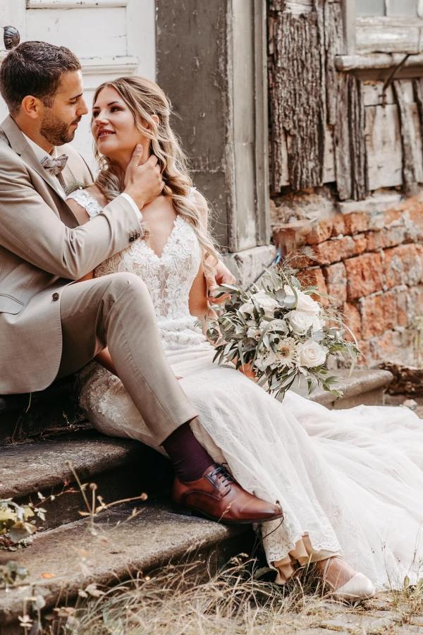 Schlichte Hochzeitskleider Meerjungfrau Stil Spitze Brautkleider Online-babyonlinedressde