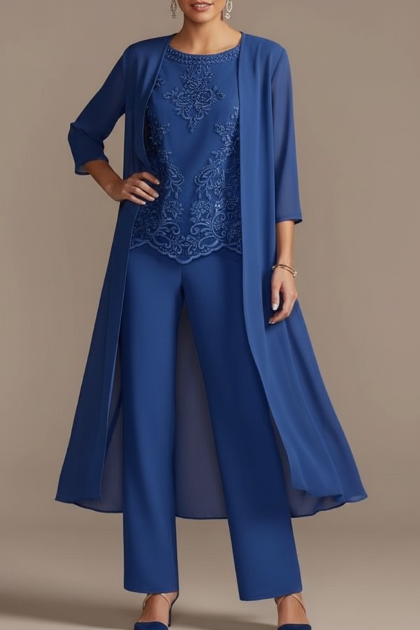 Designer Brautmutter Hoesenanzug | Brautmutterkleider Chiffon 3 Teilig