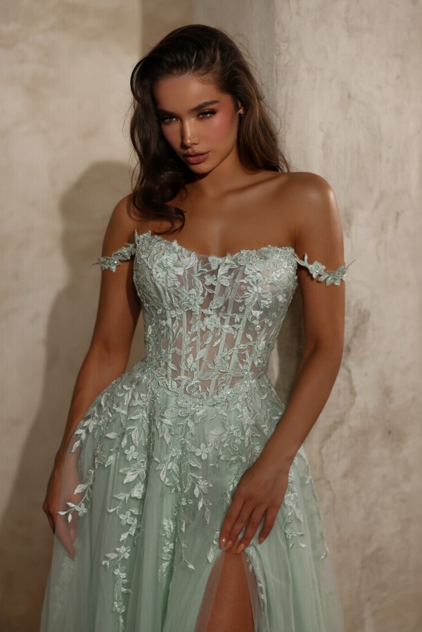 Mint Grün Abendkleid Lang Spitze Ballkleider Günstig Online