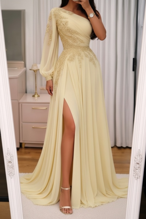 Elegante Abendkleider Lang Rosa Ballkleider Glitzer Mit Ärmel