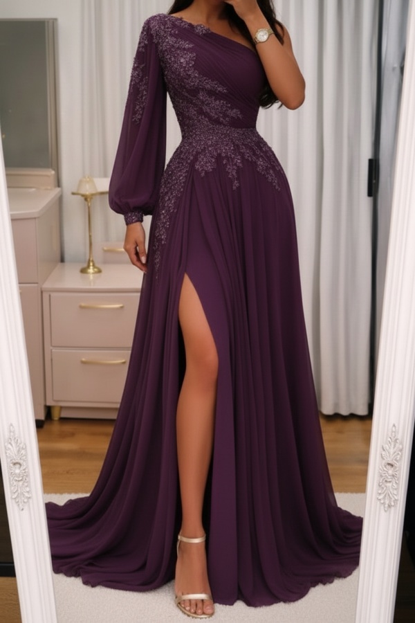 Elegante Abendkleider Lang Rosa Ballkleider Glitzer Mit Ärmel