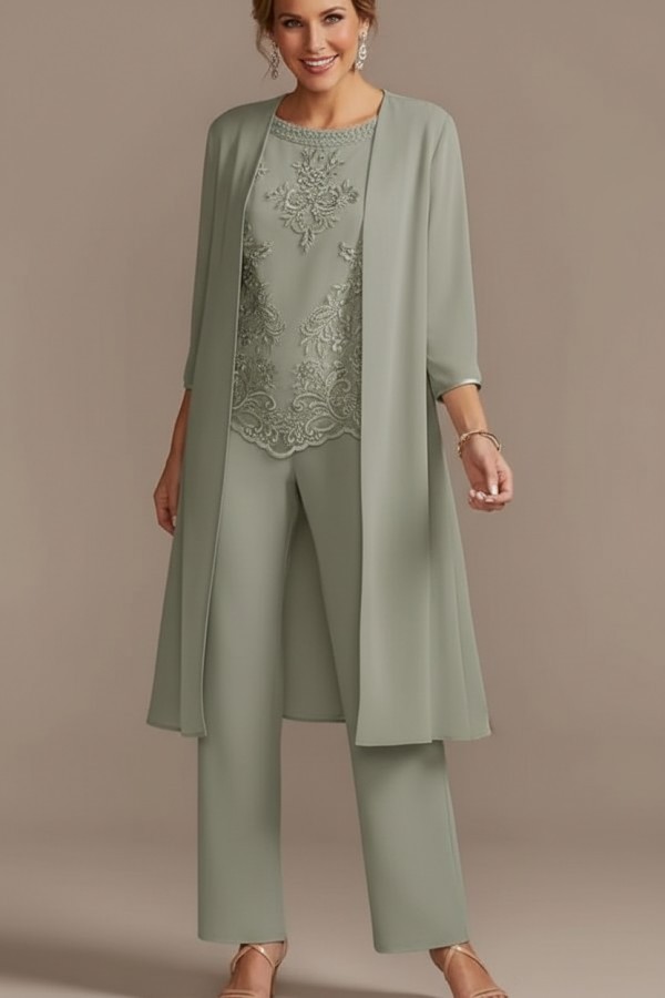 Designer Brautmutter Hoesenanzug | Brautmutterkleider Chiffon 3 Teilig