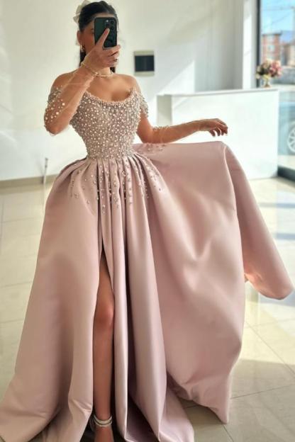 Moderne Abendkleider Lang Rosa Ballkleider Abiballkleider mit Glitzer