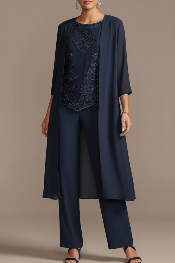 Designer Brautmutter Hoesenanzug | Brautmutterkleider Chiffon 3 Teilig