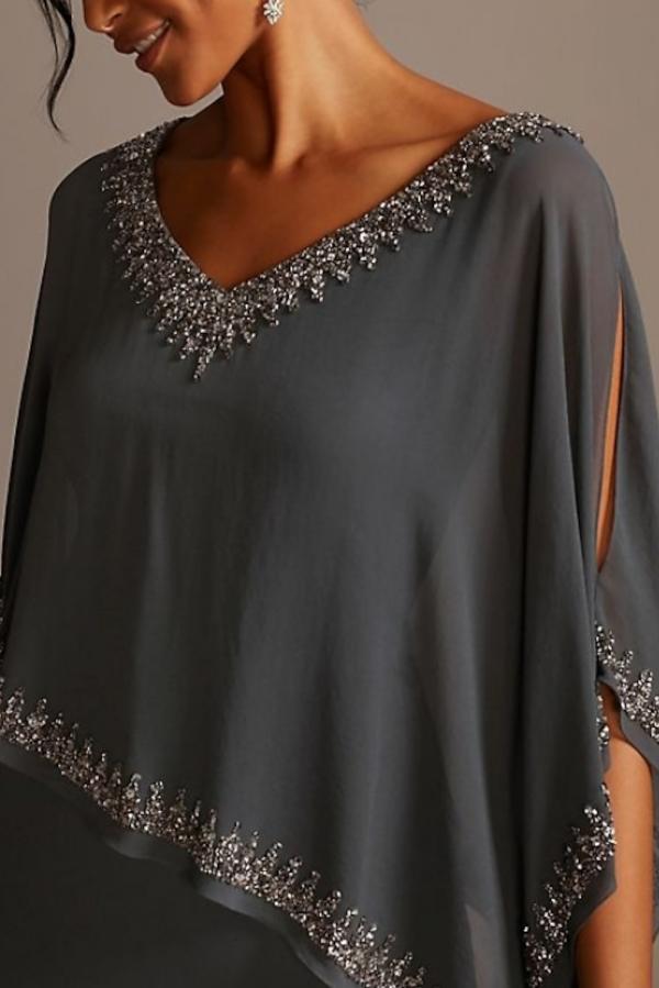 Grau Brautmutterkleider Lang Chiffon | Kleider für Brautmutter mit Stola