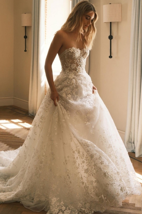Designer Hochzeitskleider Spitze | Boho A Linie Brautkleider Online