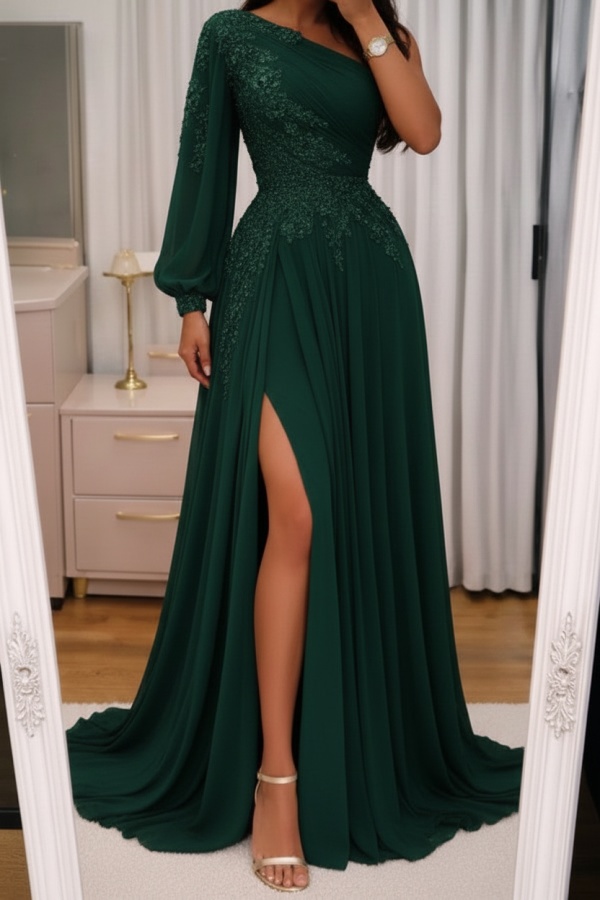 Elegante Abendkleider Lang Rosa Ballkleider Glitzer Mit Ärmel