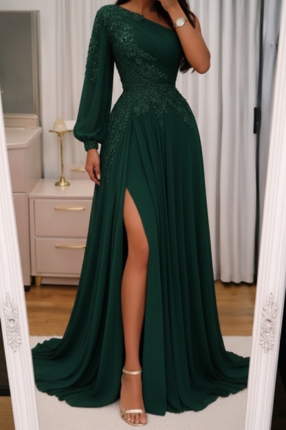 Elegante Abendkleider Lang Rosa Ballkleider Glitzer Mit Ärmel