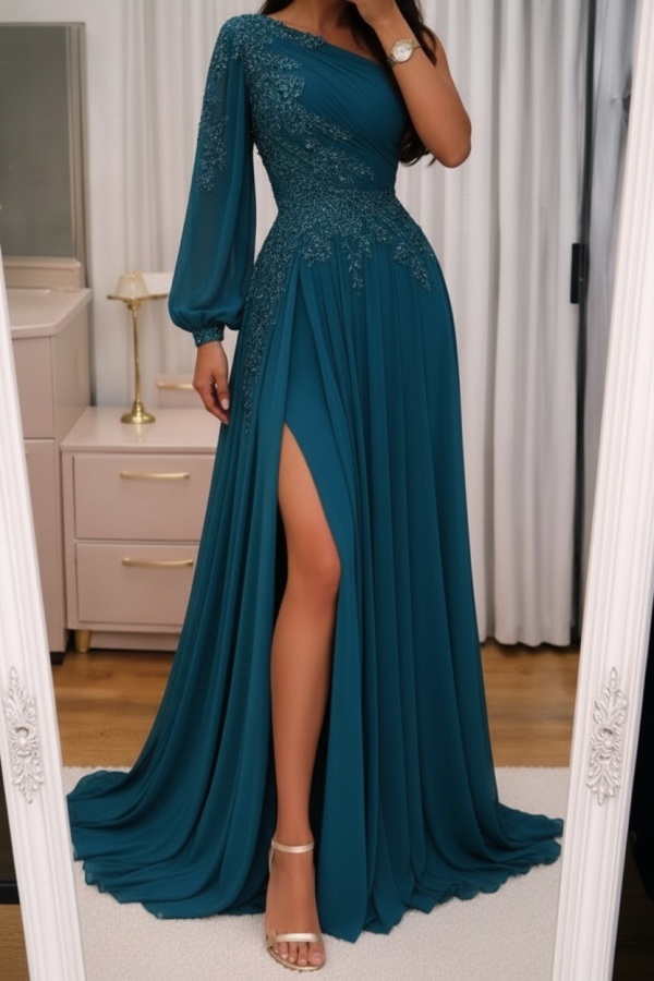 Elegante Abendkleider Lang Rosa Ballkleider Glitzer Mit Ärmel