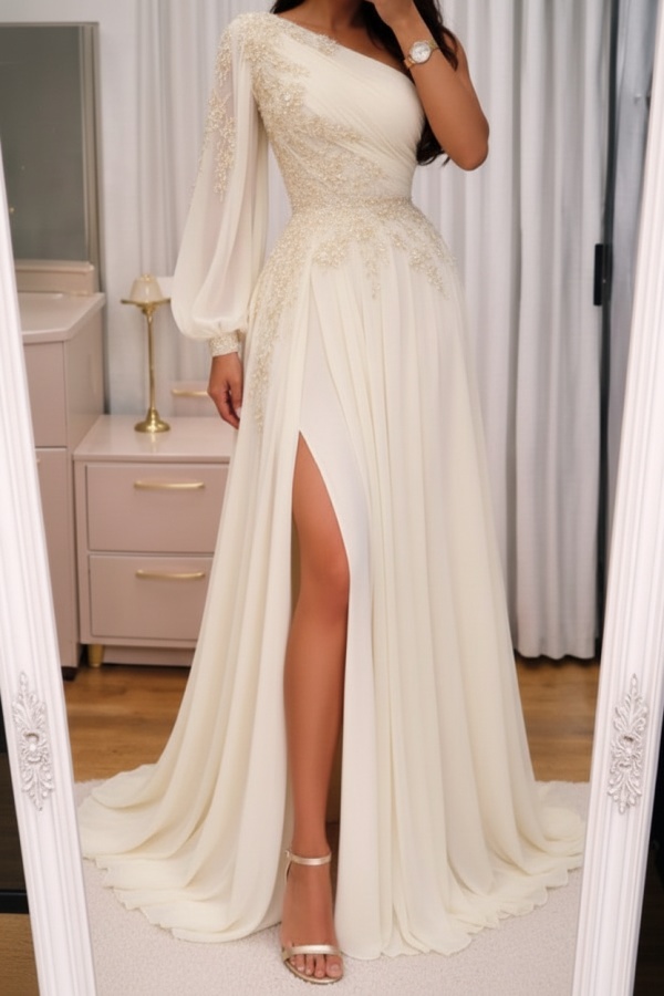 Elegante Abendkleider Lang Rosa Ballkleider Glitzer Mit Ärmel