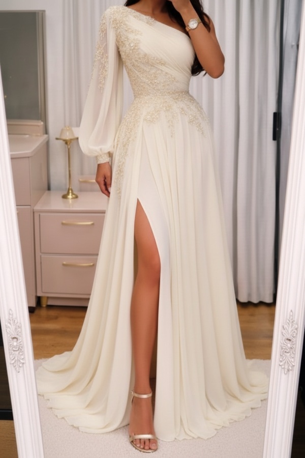 Elegante Abendkleider Lang Rosa Ballkleider Glitzer Mit Ärmel