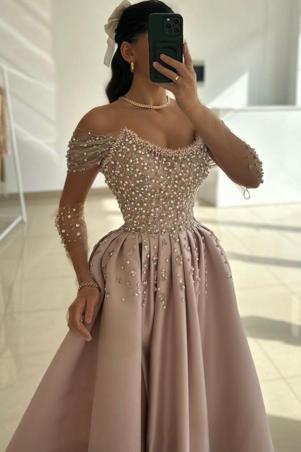 Moderne Abendkleider Lang Rosa Ballkleider Abiballkleider mit Glitzer-babyonlinedressde