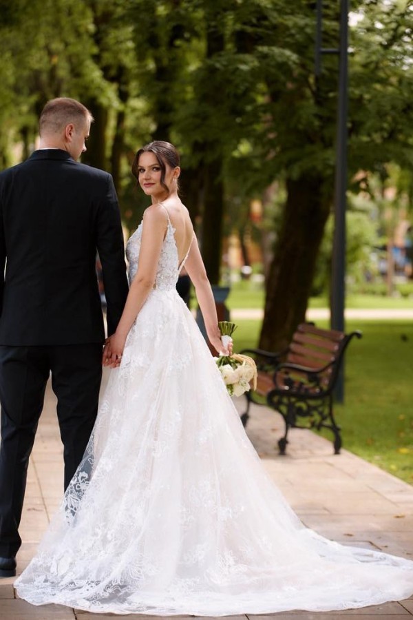 Boho Hochzeitskleid V Ausschnitt A Linie Brautkleider Spitze