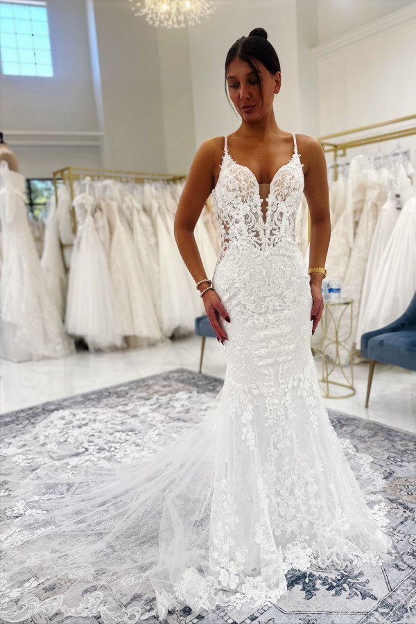 Elegante Hochzeitskleider Meerjungfrau Stil Spitze Brautkleider