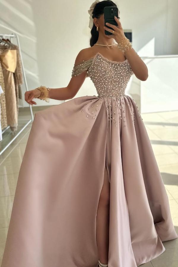 Moderne Abendkleider Lang Rosa Ballkleider Abiballkleider mit Glitzer