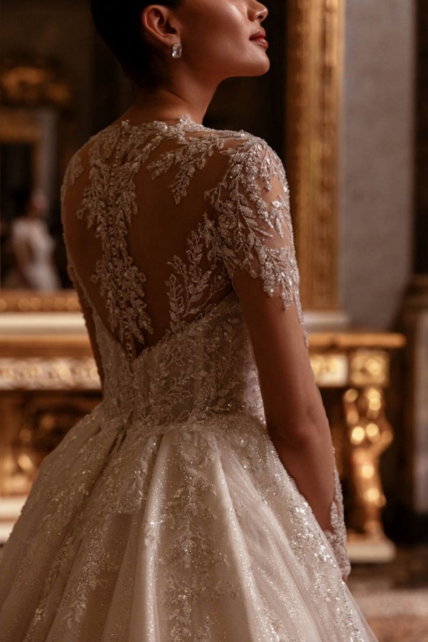 Luxuriös Hochzeitskleider Glitzer A Linie V Ausschnitt Brautkleider Spitze