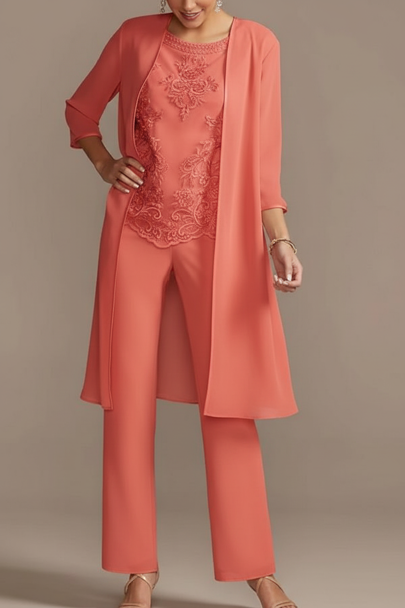 Designer Brautmutter Hoesenanzug | Brautmutterkleider Chiffon 3 Teilig