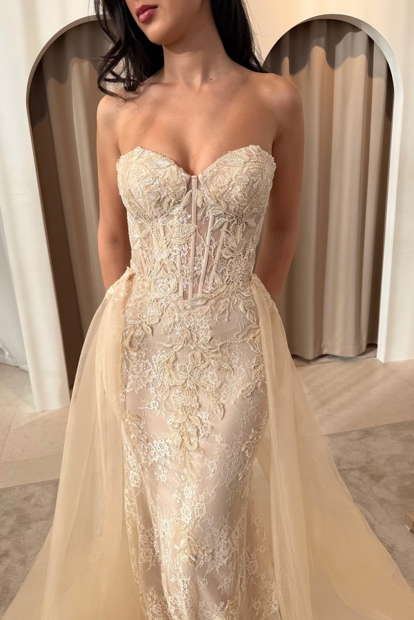 Champagner Abendkleid Lang Spitze Ballkleid Abendmoden Glitzer