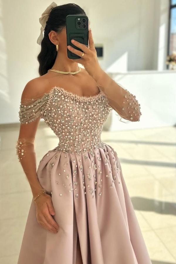 Moderne Abendkleider Lang Rosa Ballkleider Abiballkleider mit Glitzer-babyonlinedressde