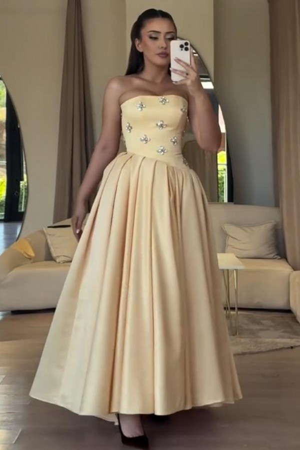 Gelb Cocktailkleider Partykleider Kurz Satin Ballkleider Günstig