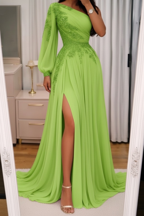 Elegante Abendkleider Lang Rosa Ballkleider Glitzer Mit Ärmel