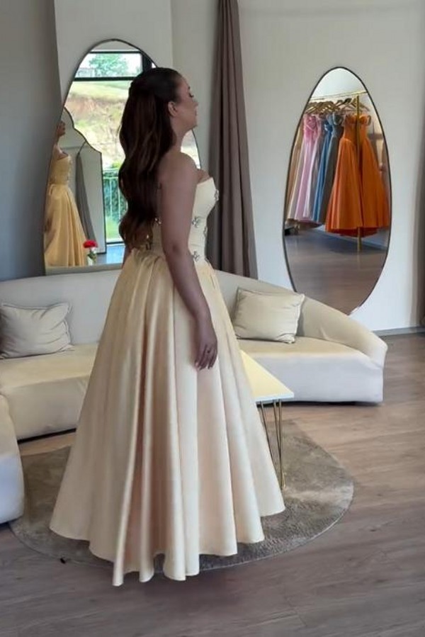 Gelb Cocktailkleider Partykleider Kurz Satin Ballkleider Günstig